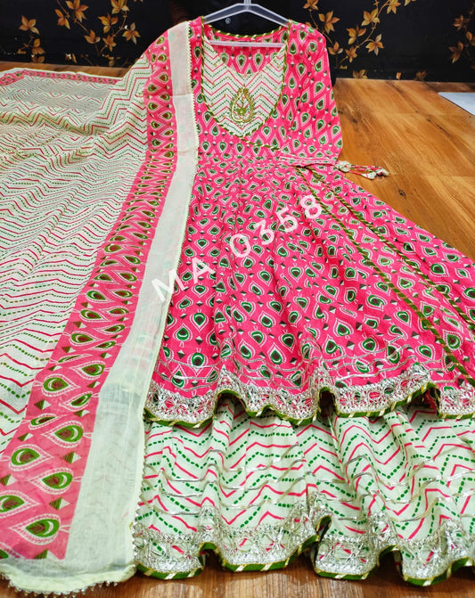 women's long Cotton angrakha kurti & pillazo with Designer Heavy Duppata -  RUDRA - 3181804